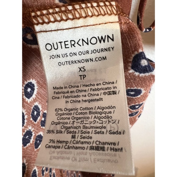 Outerknown Rhiannon Brown Floral Midi Wrap Dress Sz. XS Silk Hemp Relaxed Fit - Picture 12 of 12
